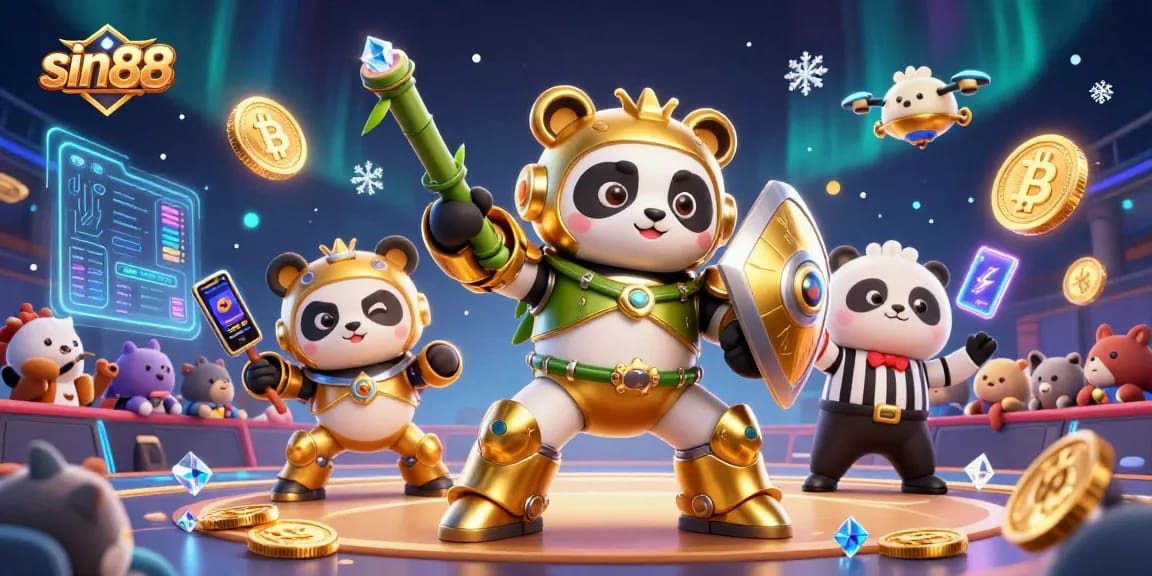 Experience dynamic gameplay at sin88 featuring a thrilling panda mech-suit showdown in a vibrant casino arena.