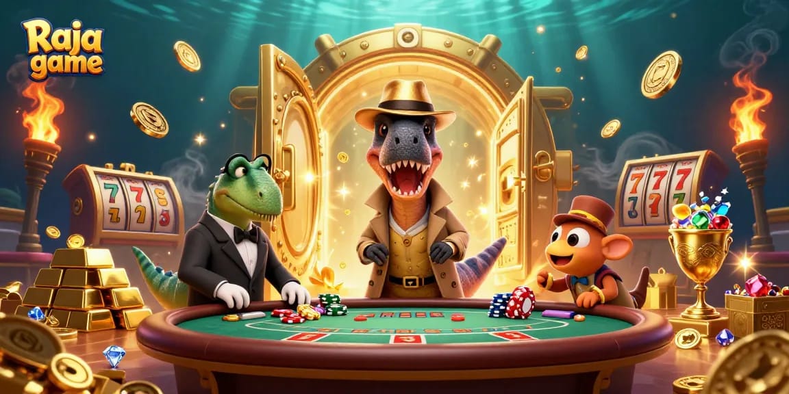 Win big with Raja game featuring sneaky dinosaurs at a dynamic blackjack table