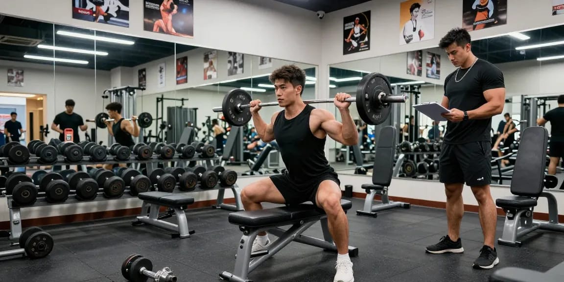 Selliza Steroids-enhanced lifter performing weight training in a gym, showcasing determination and fitness progress.