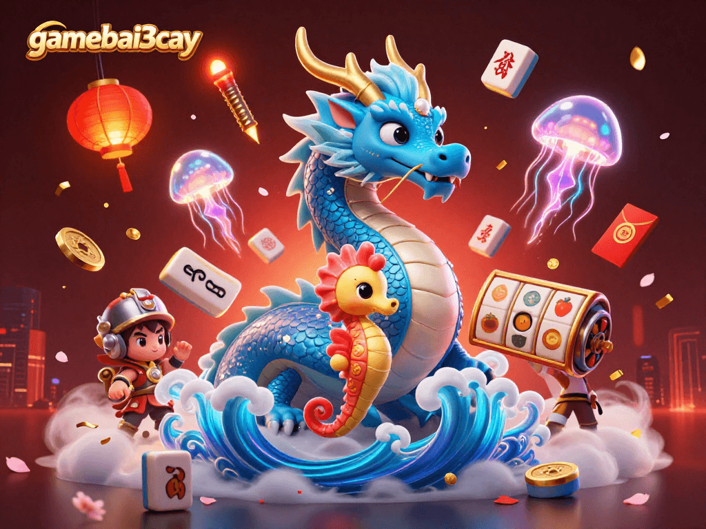 Experience thrilling gameplay with gamebai3cay's captivating 3D casino scene featuring a dragon and seahorse.
