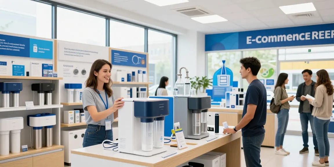 Customer exploring water filtration options at ebbfilter.com retail store