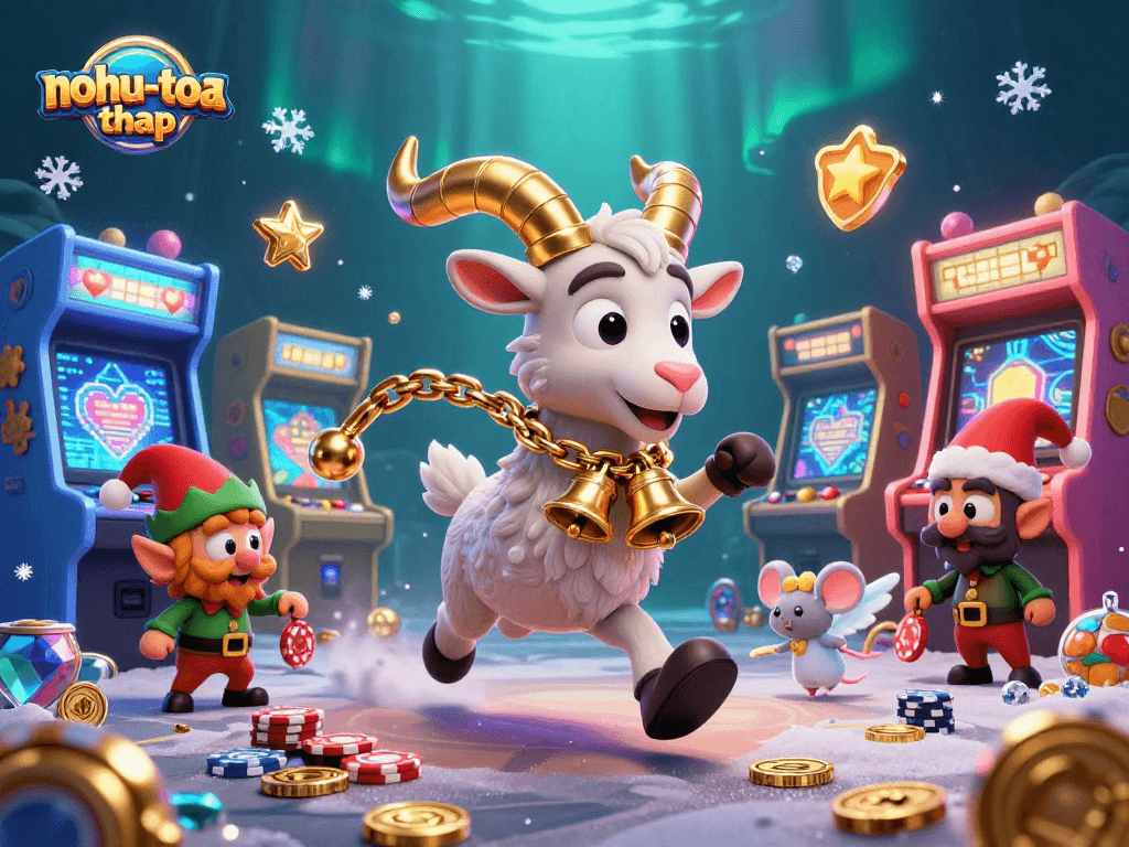 Experience the thrill of nohu-toa-thap in a lively casino scene with Krampus, angel mouse, and gremlins.