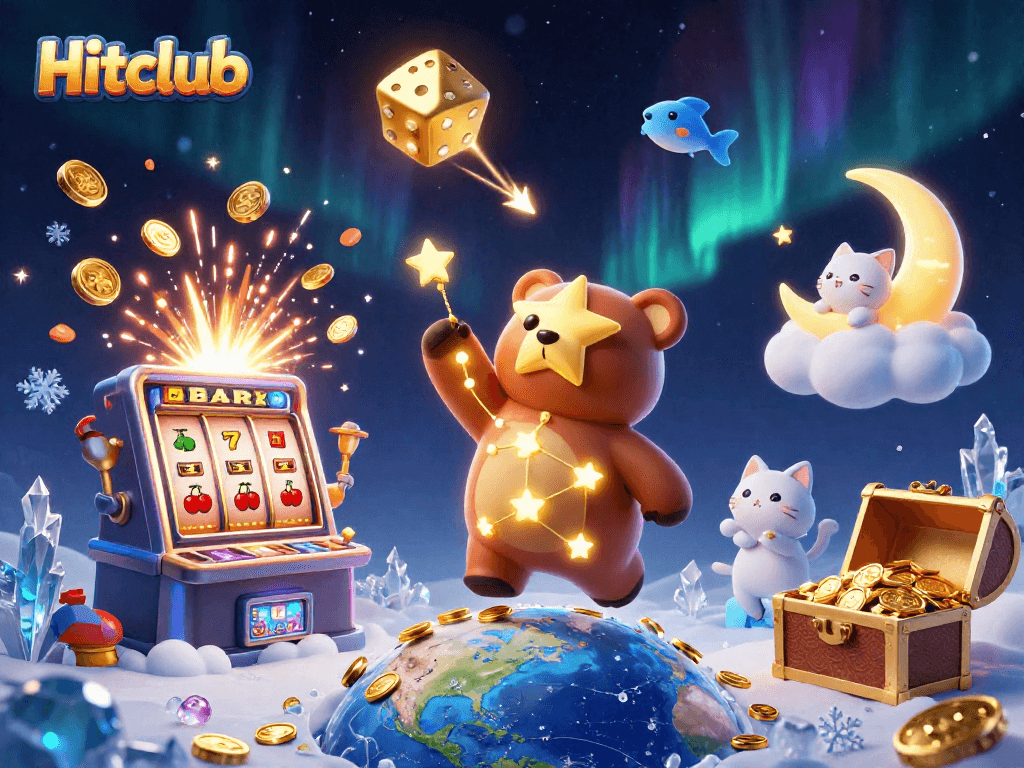 Hitclub engages players with vibrant 3D illustrations of casino excitement and winning moments.