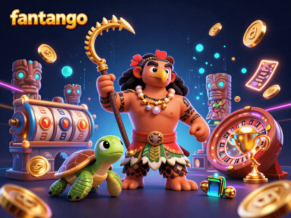Experience thrilling gambling action with fantango as Polynesian characters engage in exciting games amidst vibrant visuals.