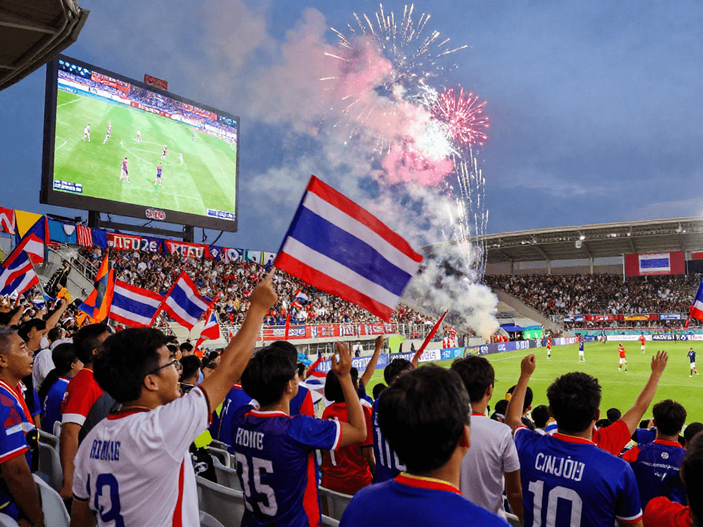 แฟนบอลชาวไทยเชียร์ทีมชาติในฟุตบอลโลก 2026 ระหว่างการแทงบอลโลกนัดชิง
