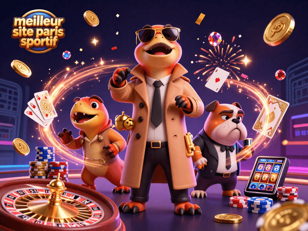 Pariez sur le meilleur site de paris sportif avec une illustration dynamique de raptors en costume.