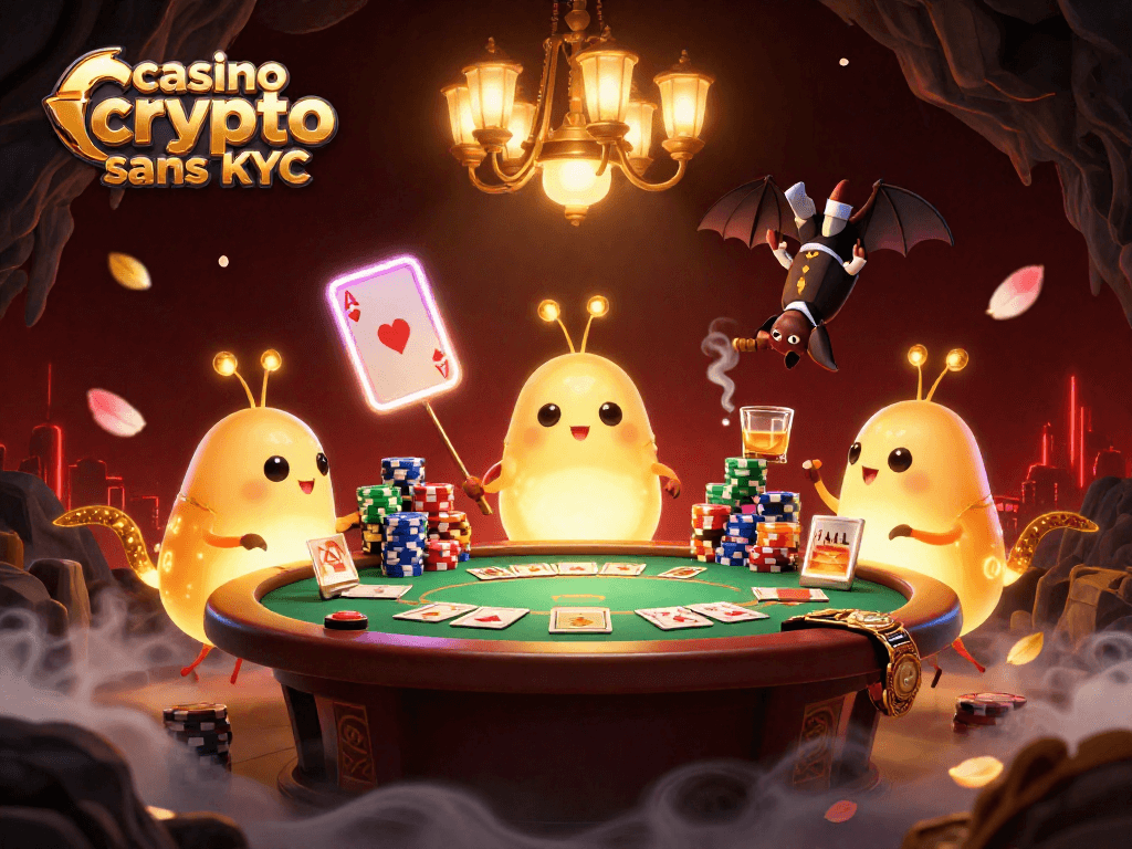 Jouer dans un casino crypto sans KYC avec des lucioles lumineuses et un croupier hibou.