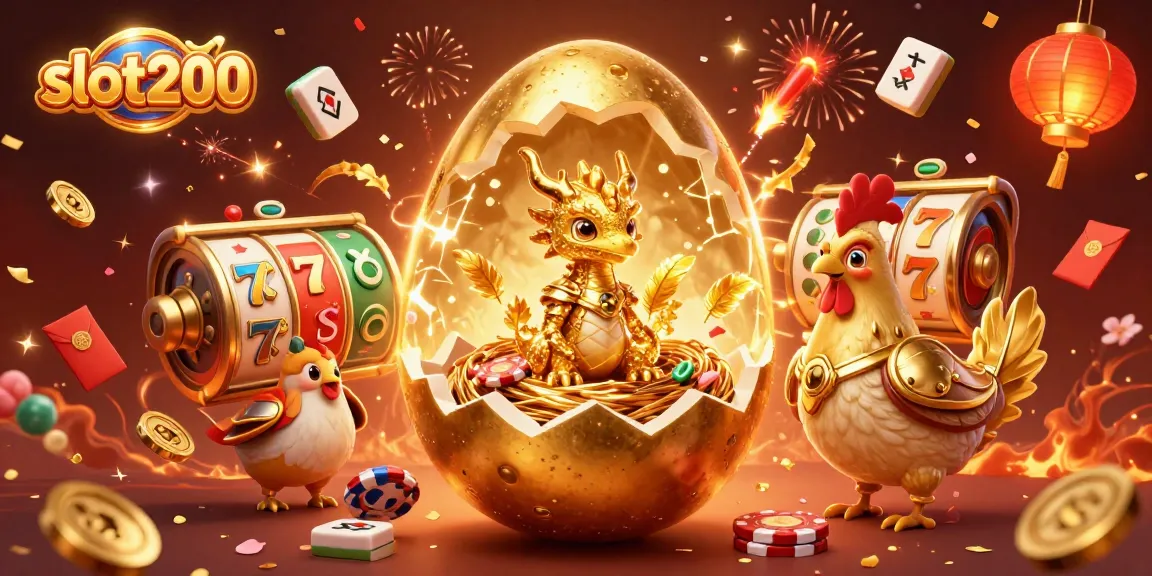 Spin and win on slot200 with a golden dragon guarding riches amidst festive casino elements.