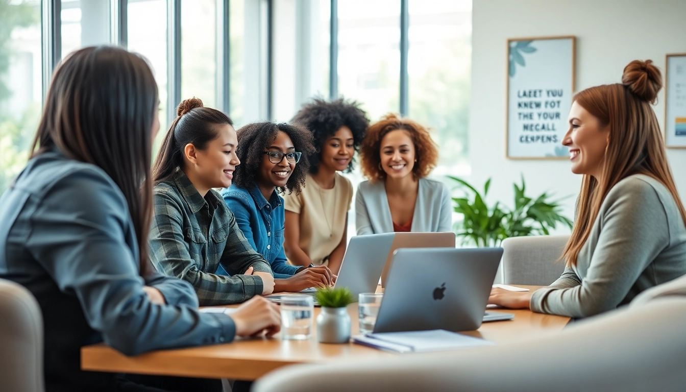 Engaged individuals receiving career coaching in a modern office, showcasing collaboration and personal growth.