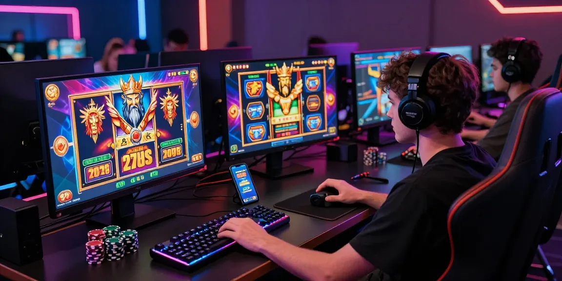 Exciting gaming setup showcasing slot zeus online experience with vibrant screens and accessories.