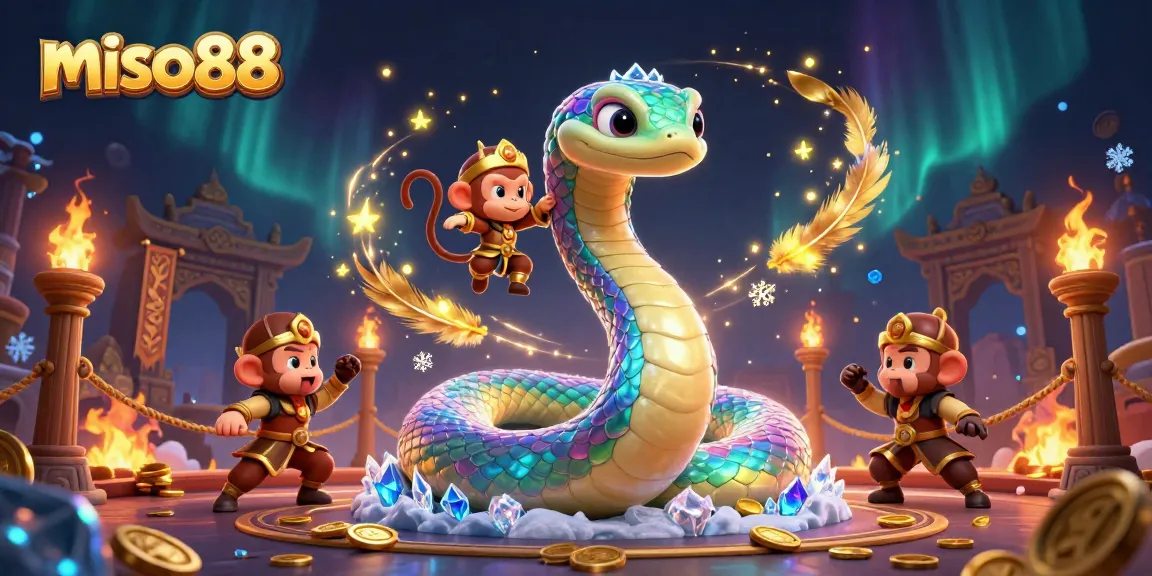 Experience thrilling gameplay with miso88's vibrant gaming scene featuring a colorful rainbow serpent.