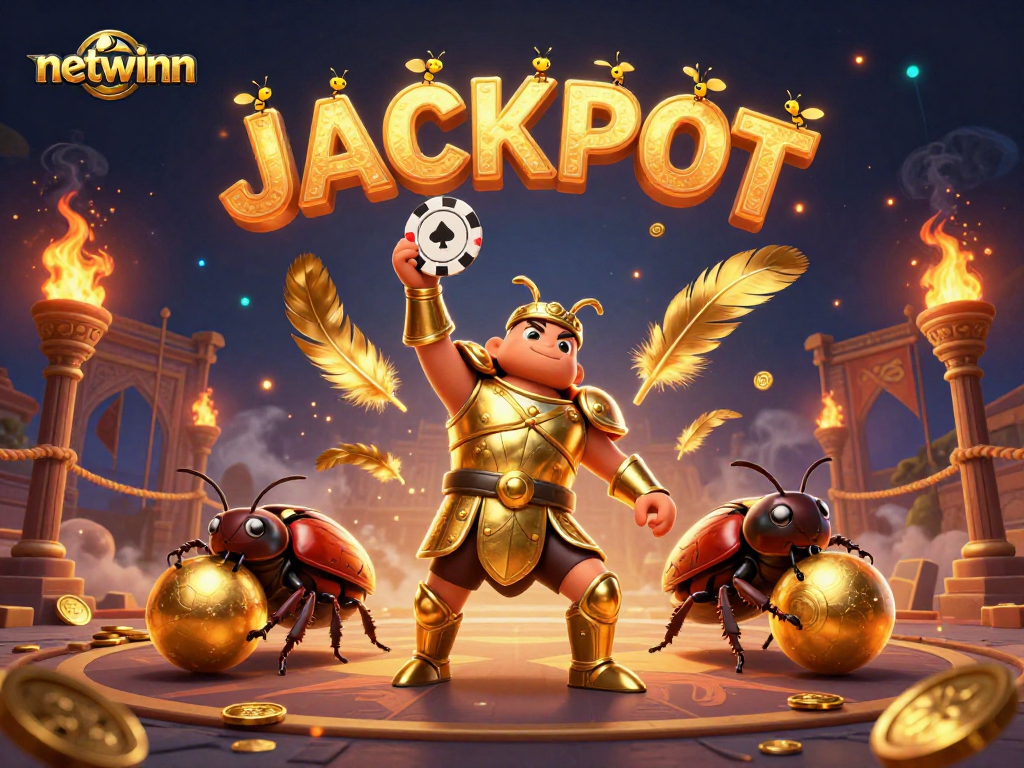 Experience netwinn's thrill in this dynamic gambling illustration with victorious characters and vibrant casino elements.
