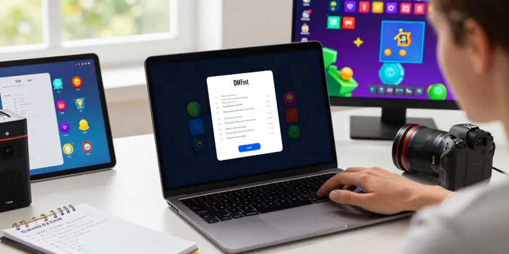 Engaged user registering on the DM First app, highlighting the Dm first Register process in a vibrant digital workspace.