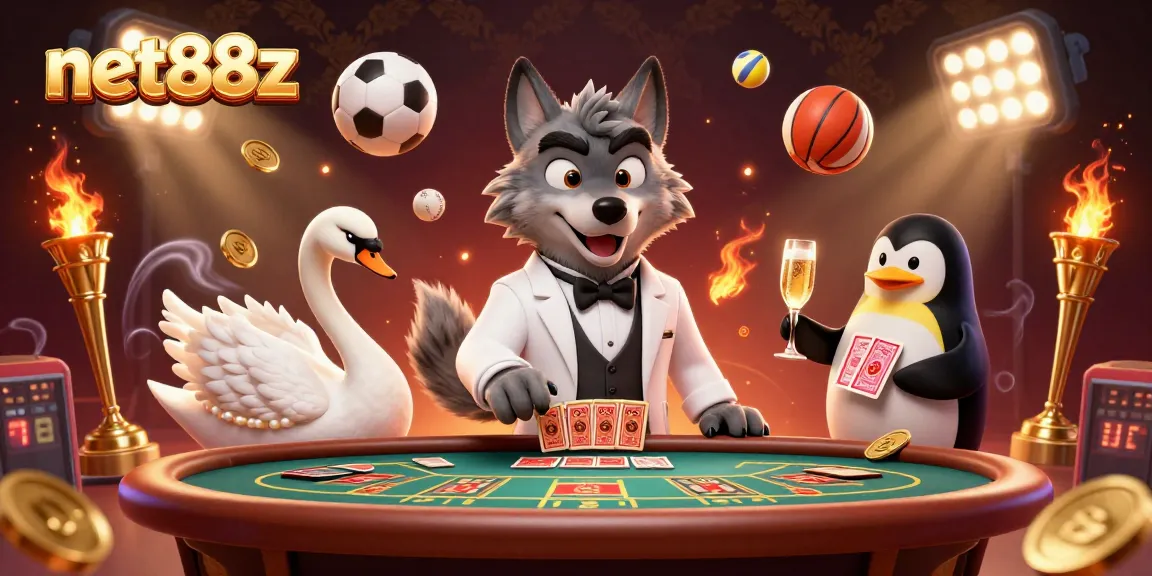 net88z showcases a dynamic casino scene with characters and vibrant sports elements for better engagement