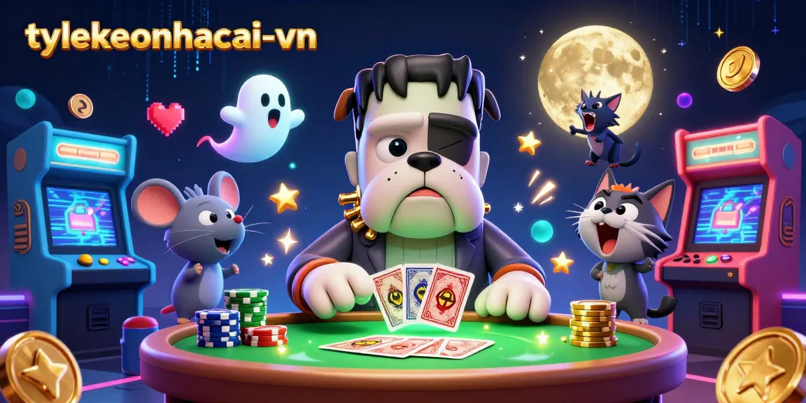 Engage with the thrilling atmosphere of tylekeonhacai-vn featuring cartoon monsters at a casino table.