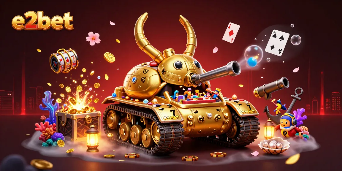 e2bet's vibrant gambling adventure with a golden beetle tank and mini casino scenes