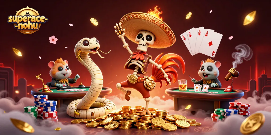 Experience superace-nohu thrills with lively animated characters celebrating a big poker win at a vibrant casino scene.