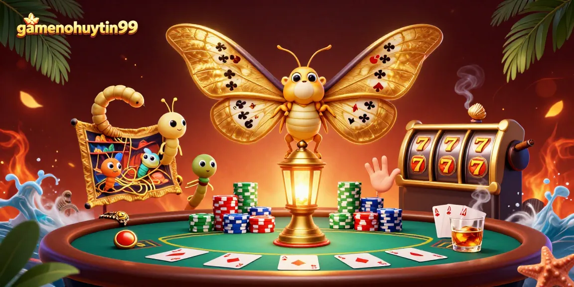 Experience winning moments with gamenohuuytin99, a vibrant casino scene with poker and slot excitement.