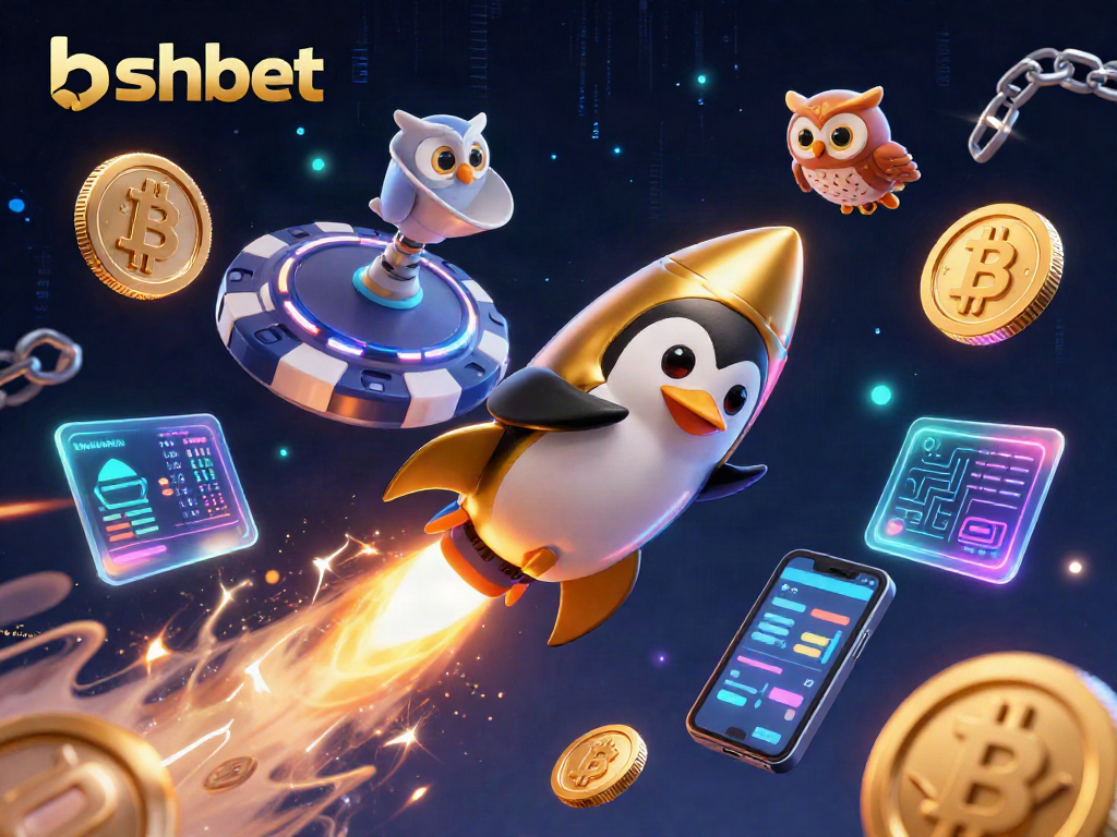 Experience the thrill of bshbet with a golden penguin racing towards a cosmic casino!