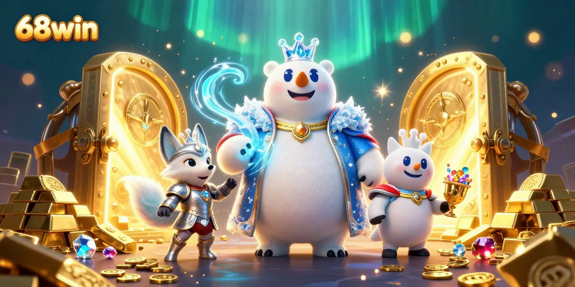 Experience the thrill of 68win with an exciting scene of treasure and gaming elements.