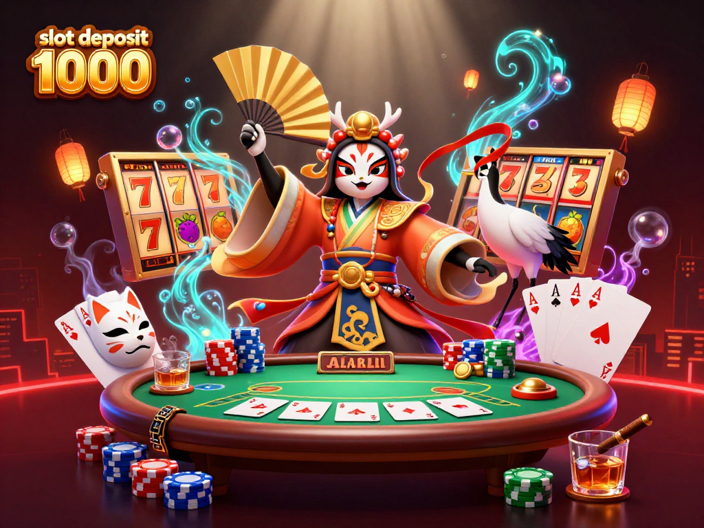 Engage with thrilling slot deposit 1000 action featuring kabuki warrior and casino elements.