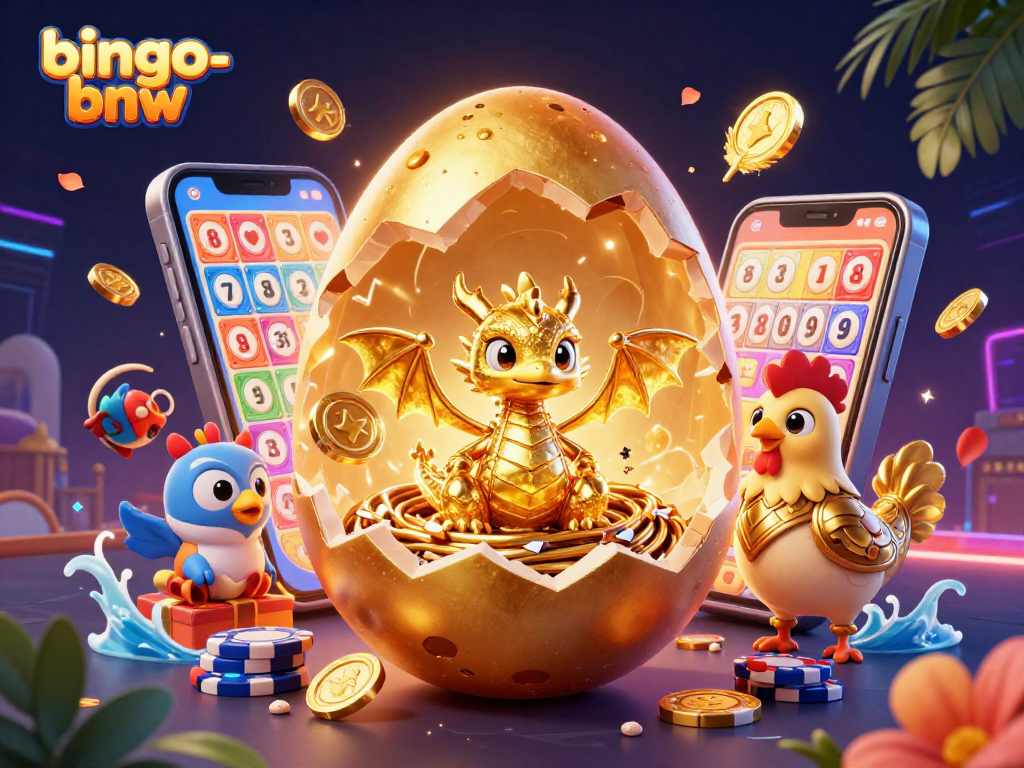 Bingo-bnw players chase jackpots in a vibrant scene with a golden dragon and exciting game elements.