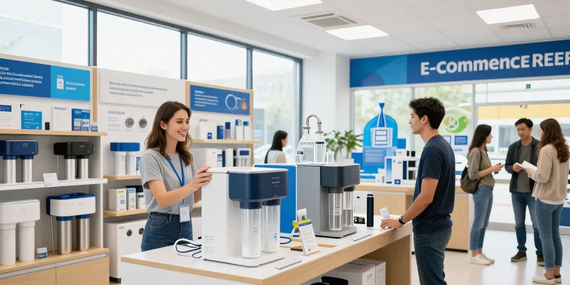 Customer exploring water filtration options at ebbfilter.com retail store