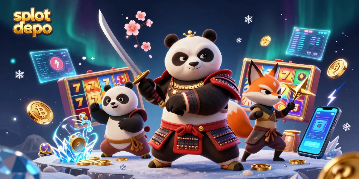 Permainan slot depo dengan karakter panda samurai dan ninja rubah melibatkan koin Bitcoin dan Ethereum.