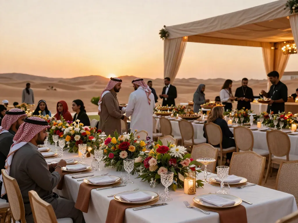 Event rental ksa showcasing luxurious wedding setup with elegant tables and floral decor under a draped marquee