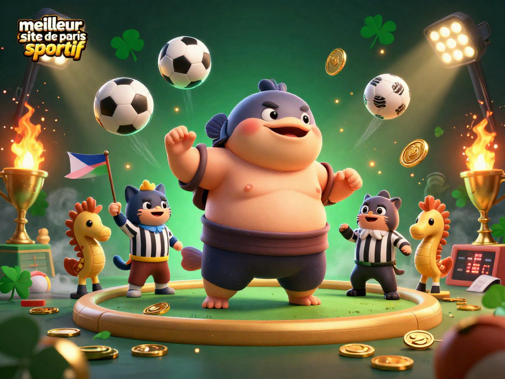 Placer des paris sur le meilleur site de paris sportif avec fugu sumo, arbitre poisson-chat, et supporters syngnathes.