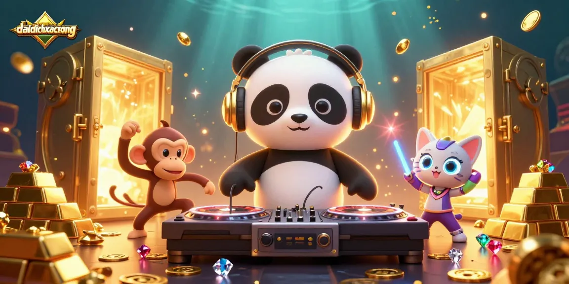 Spin to win in daidichxacsong with DJ panda and treasure galore in an electrifying party scene.