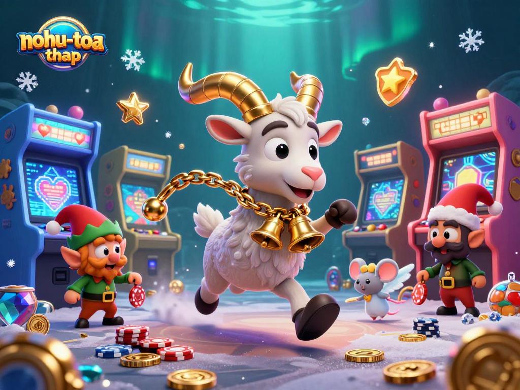 Experience the thrill of nohu-toa-thap in a lively casino scene with Krampus, angel mouse, and gremlins.