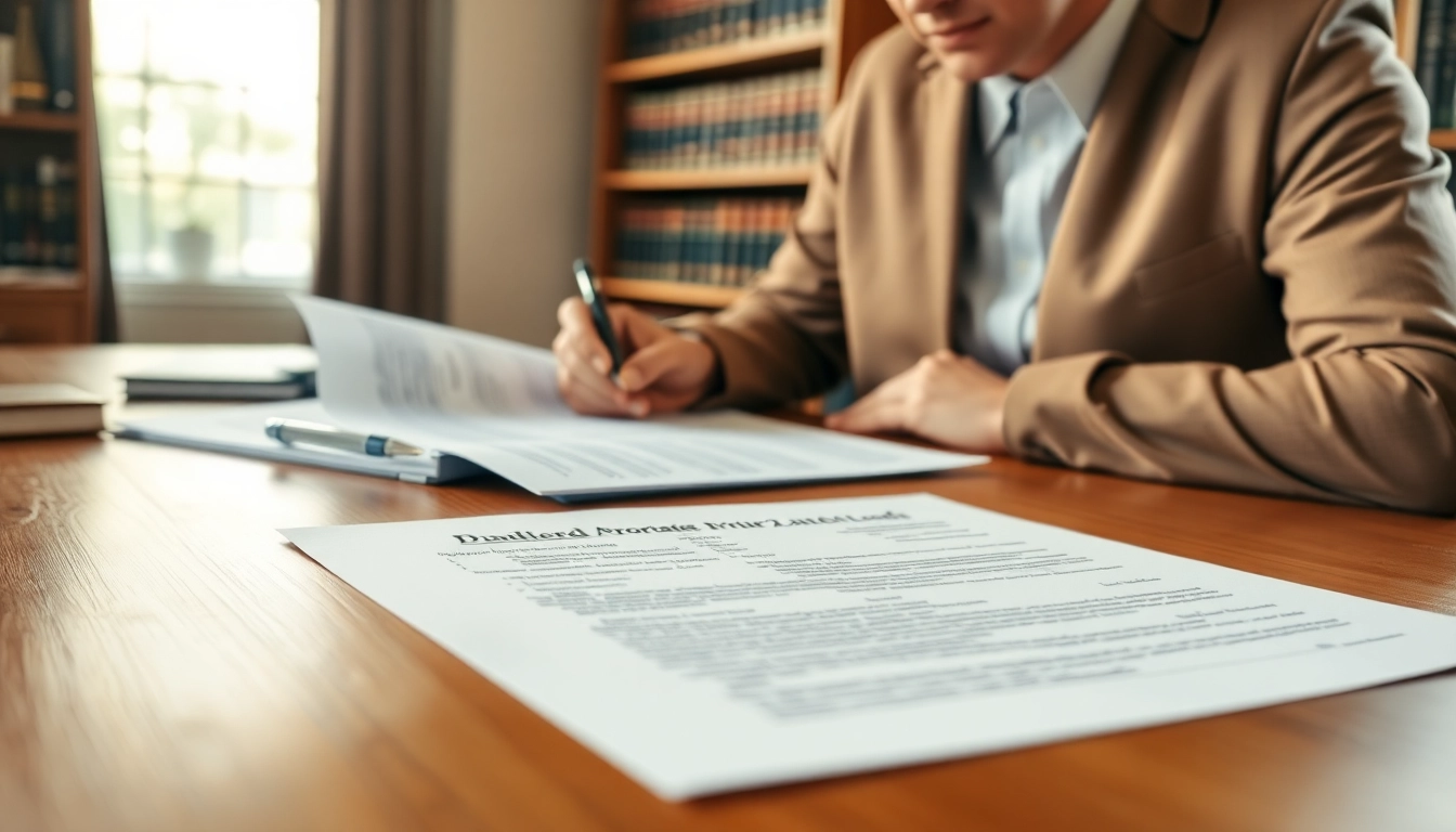 Understand Probate process with a lawyer reviewing estate documents on a desk.