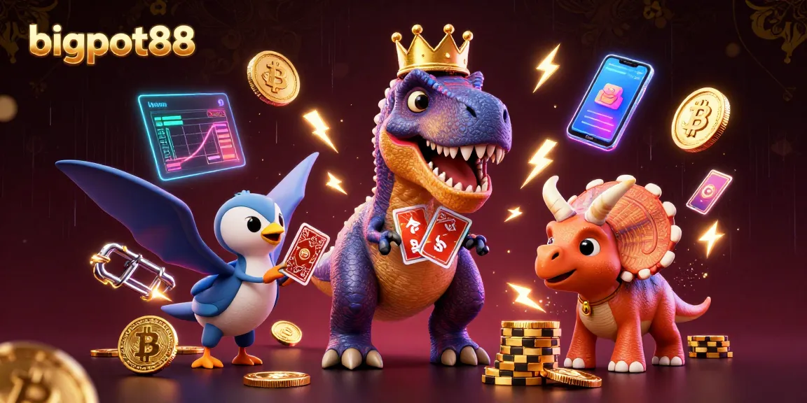 Experience thrilling gameplay at bigpot88 with friendly dinosaurs in a vibrant 3D casino atmosphere.