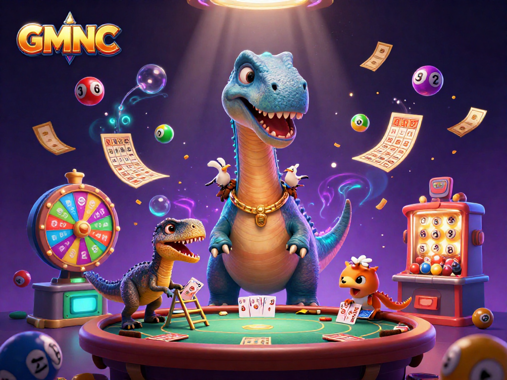 Engage with vibrant gaming elements in the GMNC casino illustration featuring a playful scene.