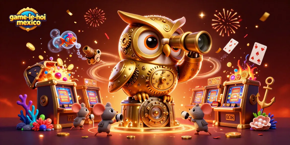 Immerse in the thrilling game-le-hoi-mexico with an energetic owl and mice amidst gold treasures.