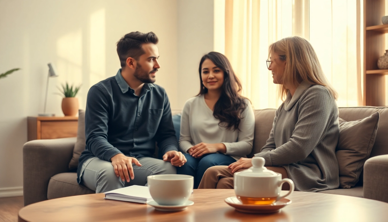 Engaging trauma therapy session portraying connection and empathy between therapist and client.