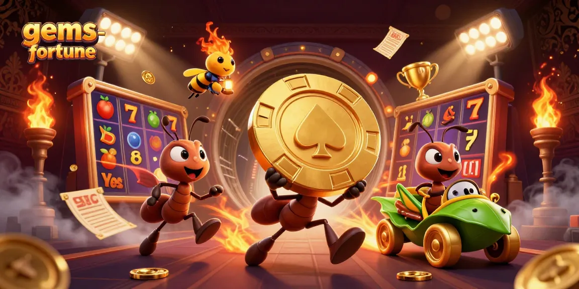 Engage in thrilling casino adventures with gems-fortune as ants pull off a heist in an exciting 3D illustration.