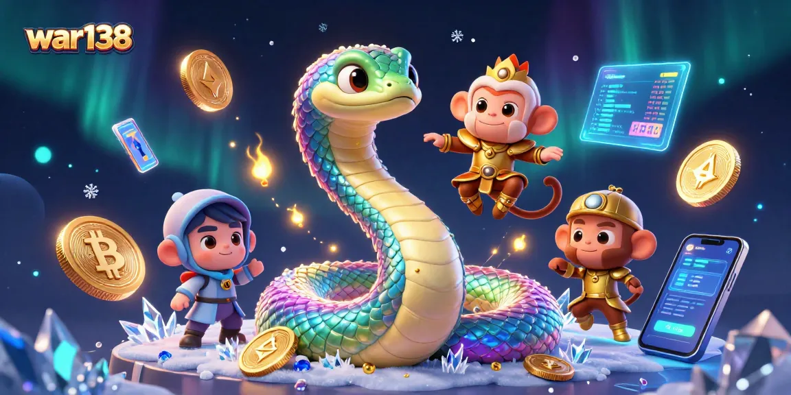 Experience winning opportunities at war138 with vibrant 3D imagery showcasing a casino adventure filled with colorful characters and crypto elements.