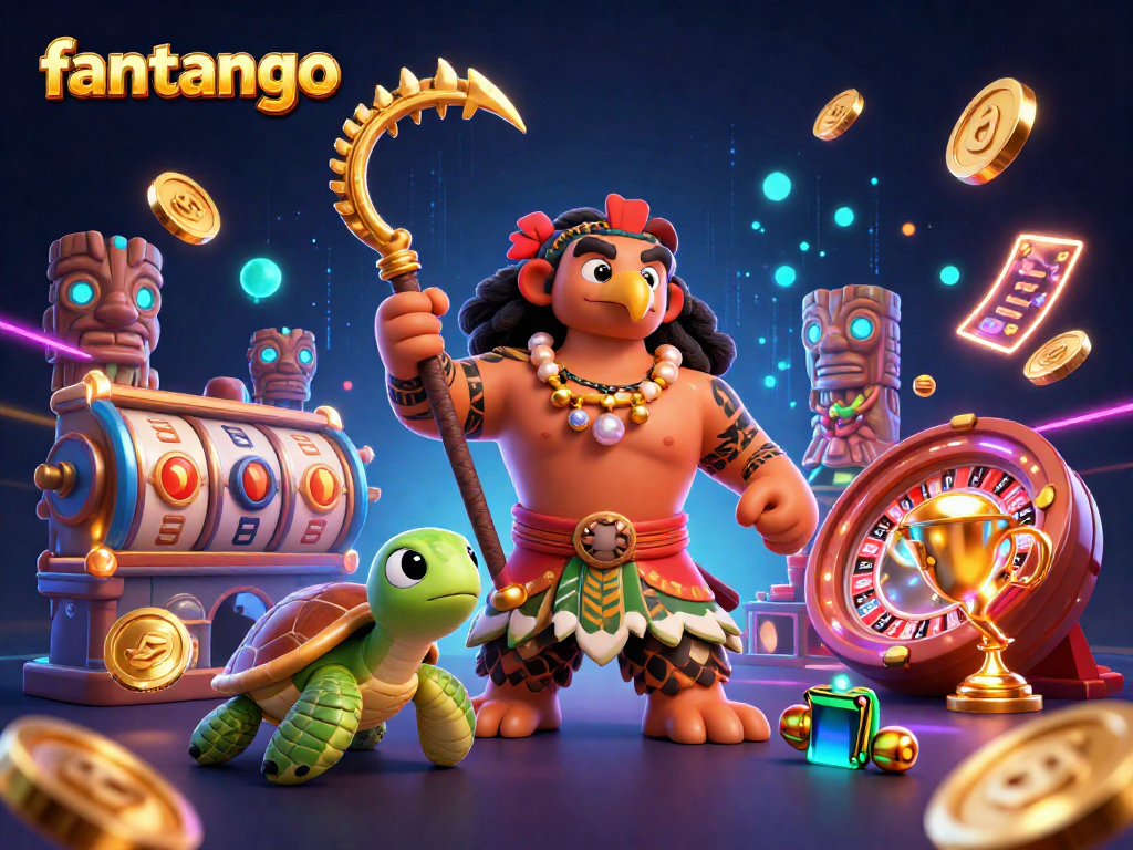 Experience thrilling gambling action with fantango as Polynesian characters engage in exciting games amidst vibrant visuals.