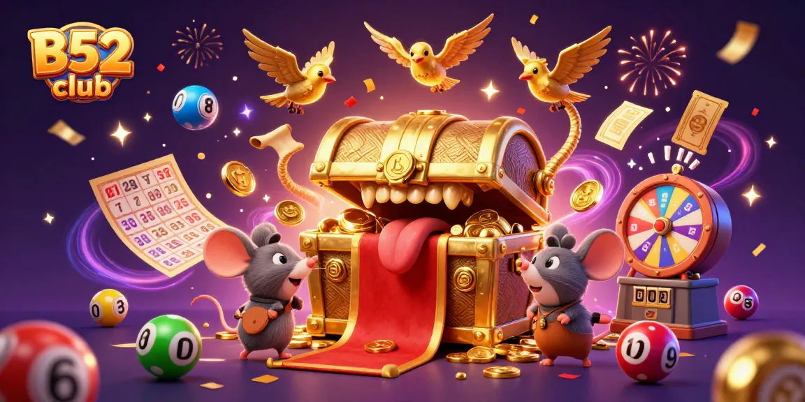 B52 club enhances gaming excitement with rich visuals of casino treasures and jackpot elements.