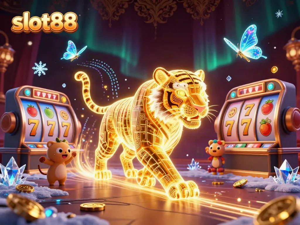 Spin the reels with slot88's vibrant 3D casino illustration showcasing excitement and energy.