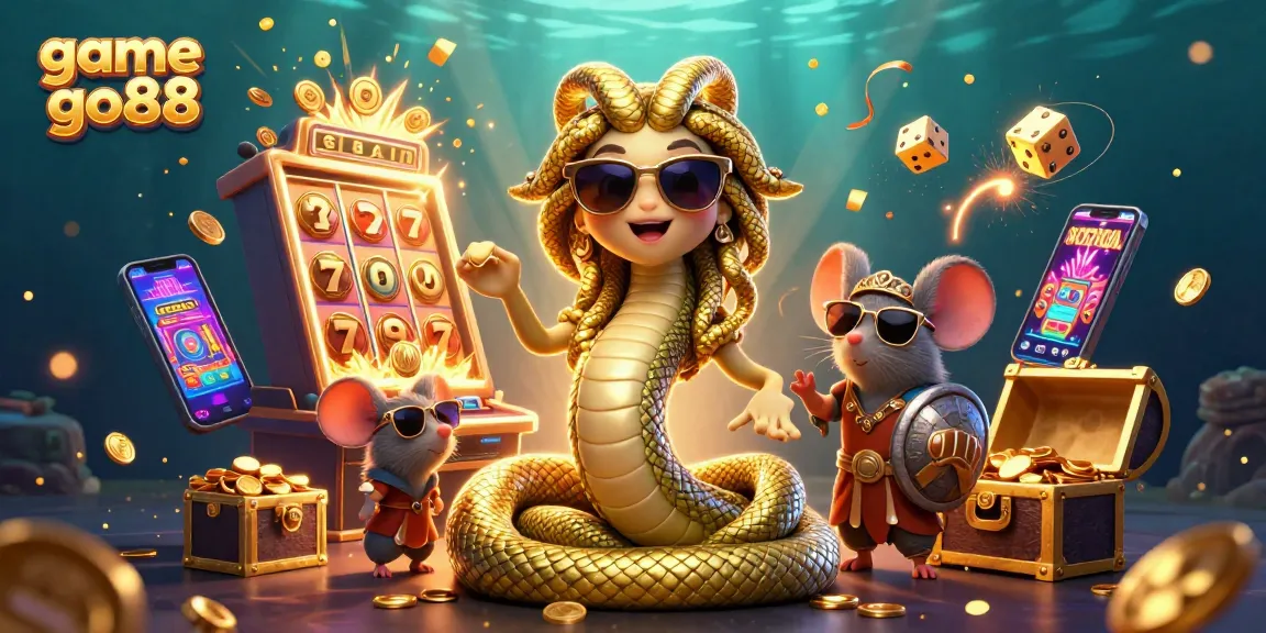 Spin the reels and win with game go88 showcasing Medusa and a shield warrior surrounded by casino elements.