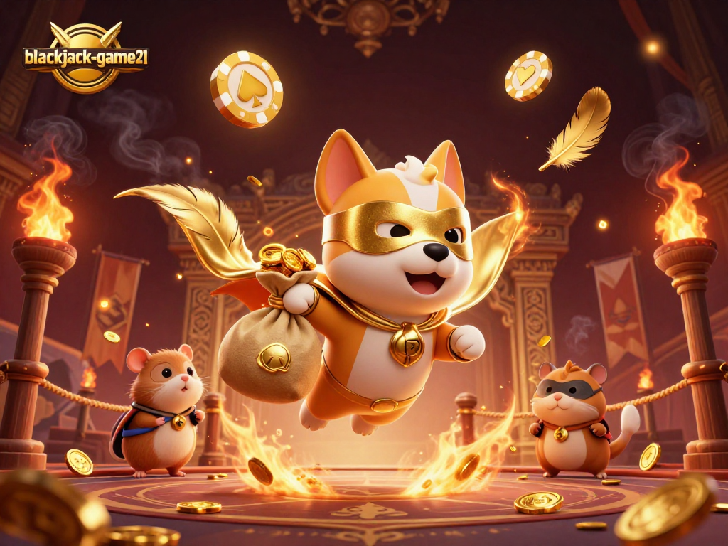 Engage with blackjack-game21 as a superhero dog and hamster win gold coins in an exciting casino adventure.