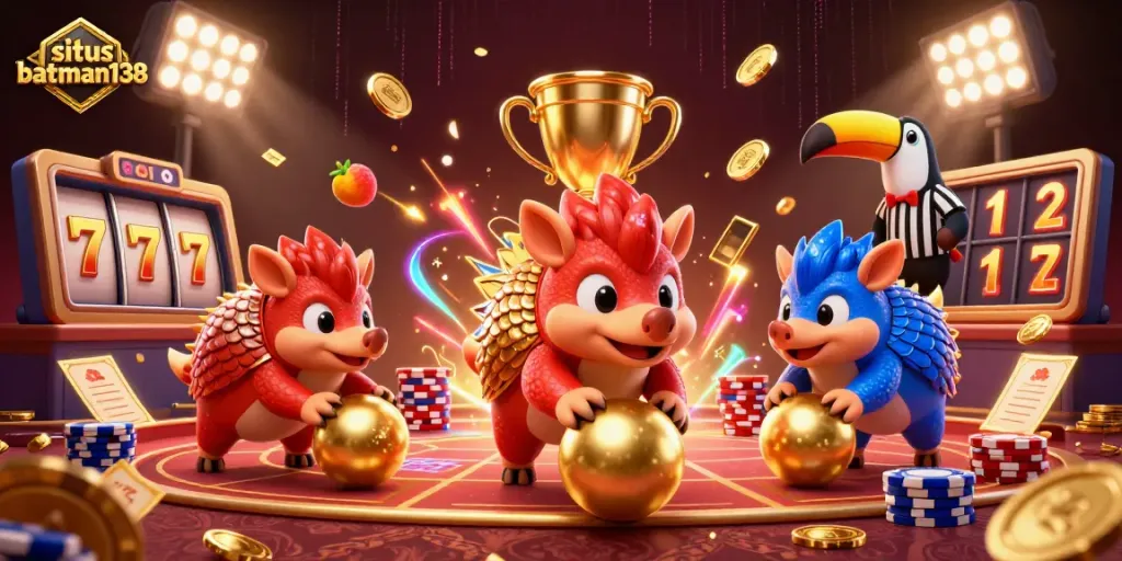 situs batman138 menampilkan pangolin bertarung dalam permainan slot dengan banyak koin emas