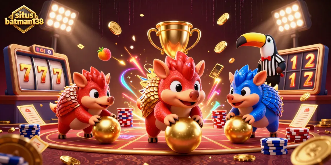 situs batman138 menampilkan pangolin bertarung dalam permainan slot dengan banyak koin emas
