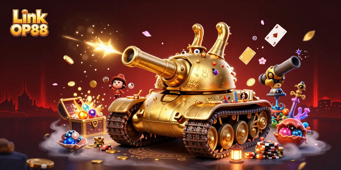 Experience thrilling gameplay with Link OP88 at this ultra-detailed 3D casino illustration packed with games and treasures.
