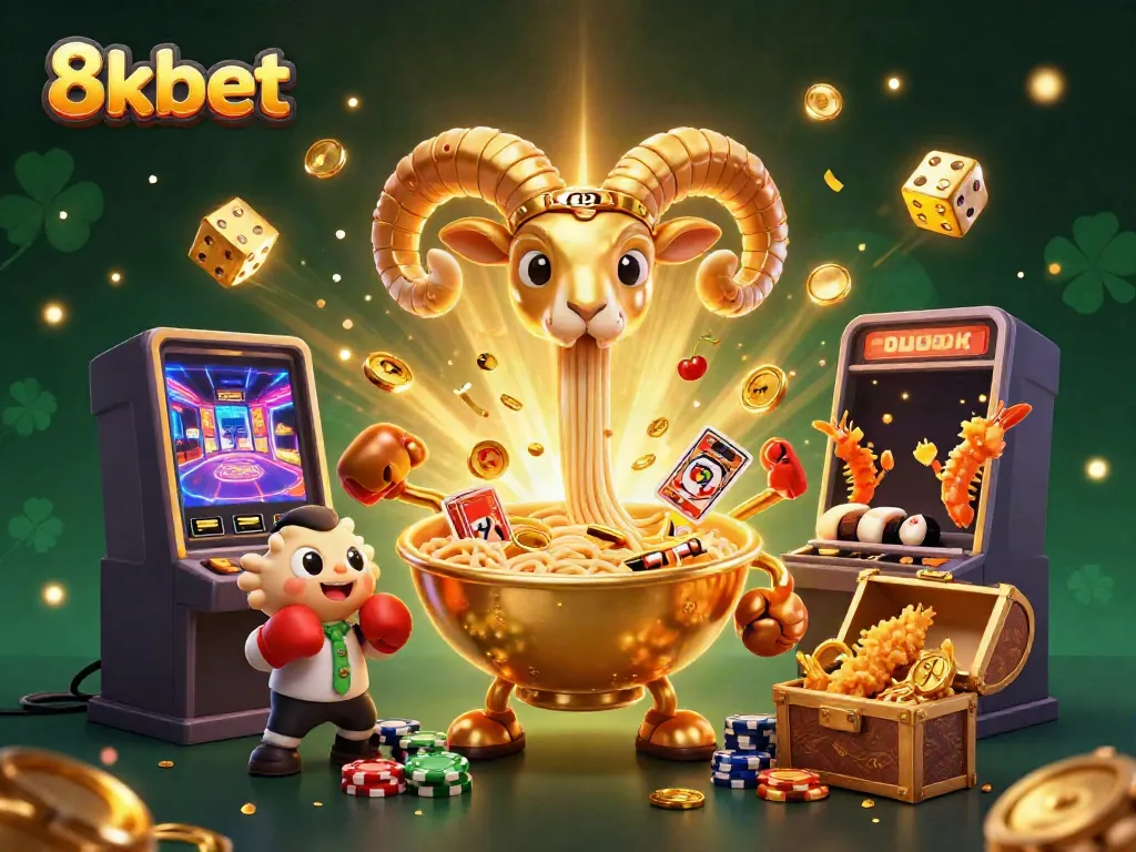 Experience the excitement of 8xbet with a colorful illustration of casino-themed characters and elements.
