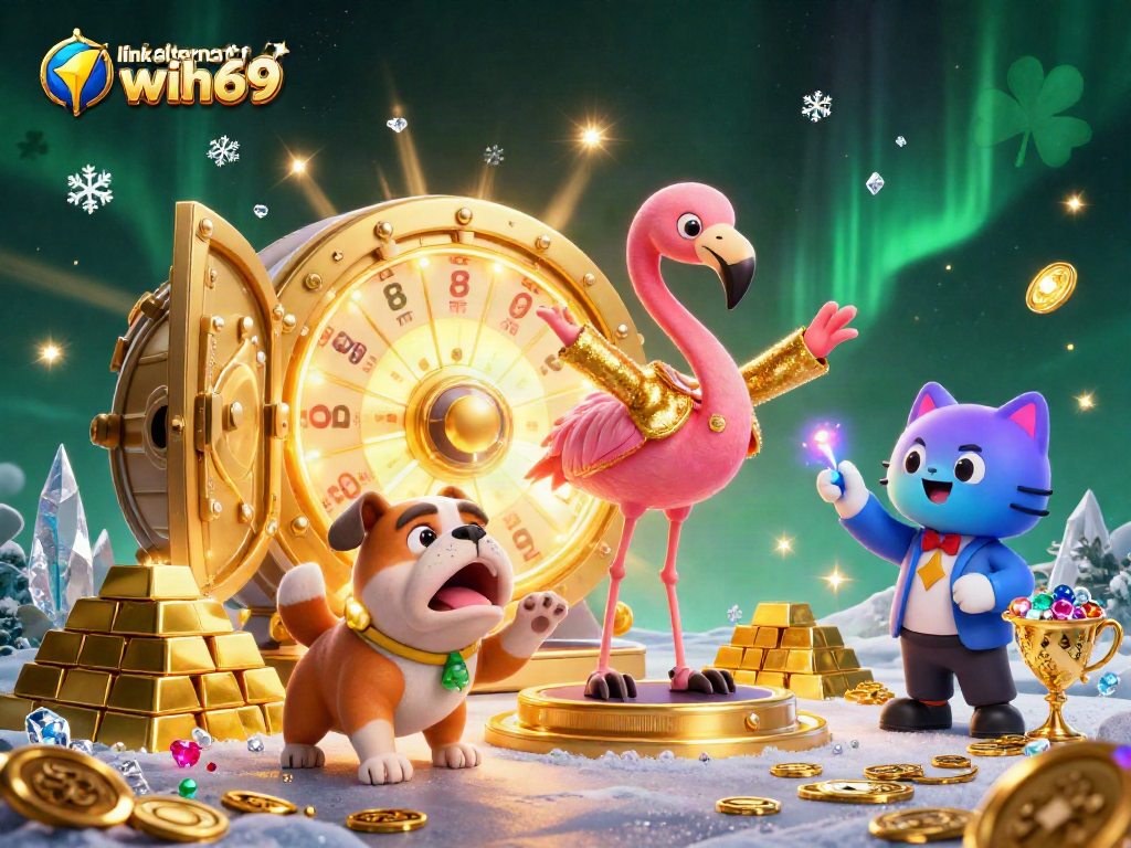 Menangkan hadiah dengan link alternatif wih69 dalam ilustrasi permainan kasino 3D yang menarik.