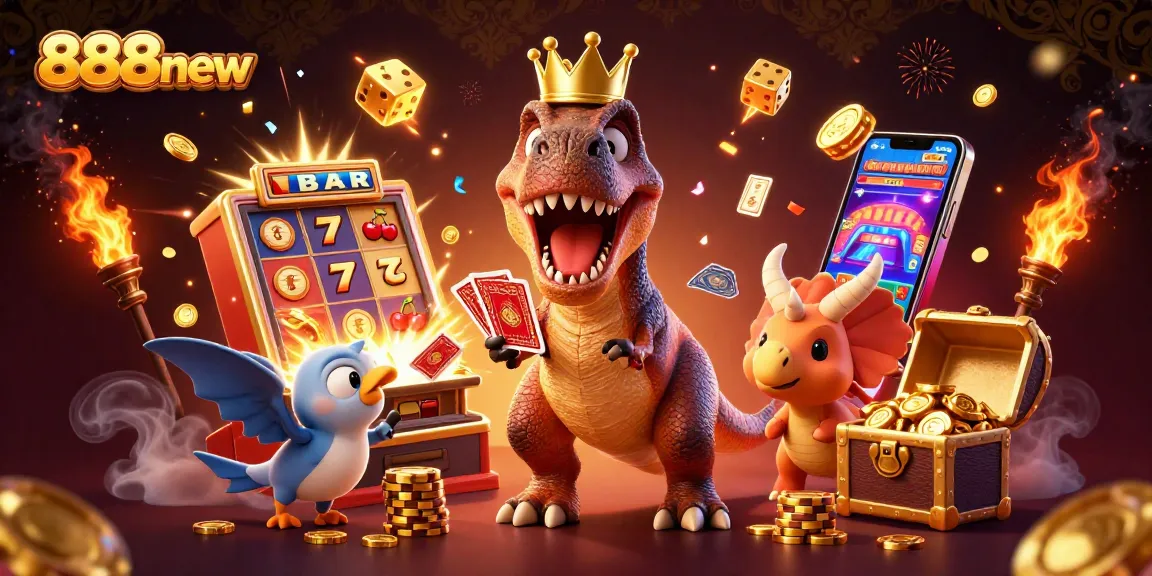 Join the action at 888new, where a T-Rex shuffles cards amidst a jackpot explosion!